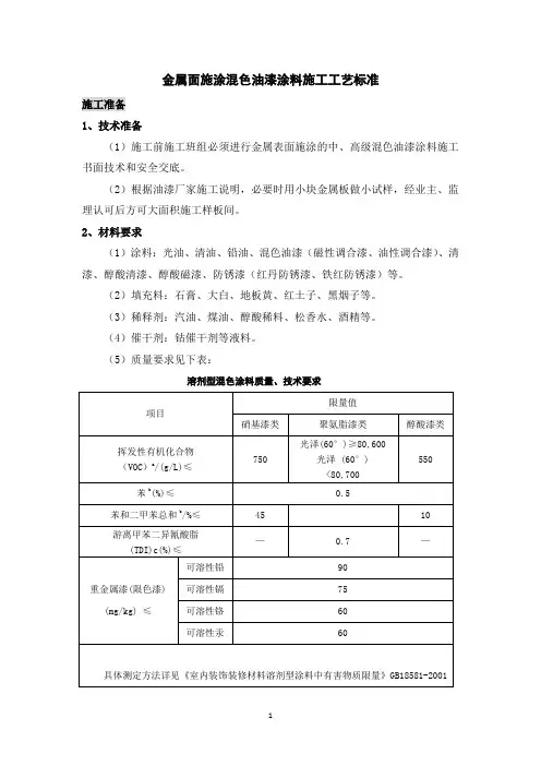 金属面施涂混色油漆涂料施工工艺标准