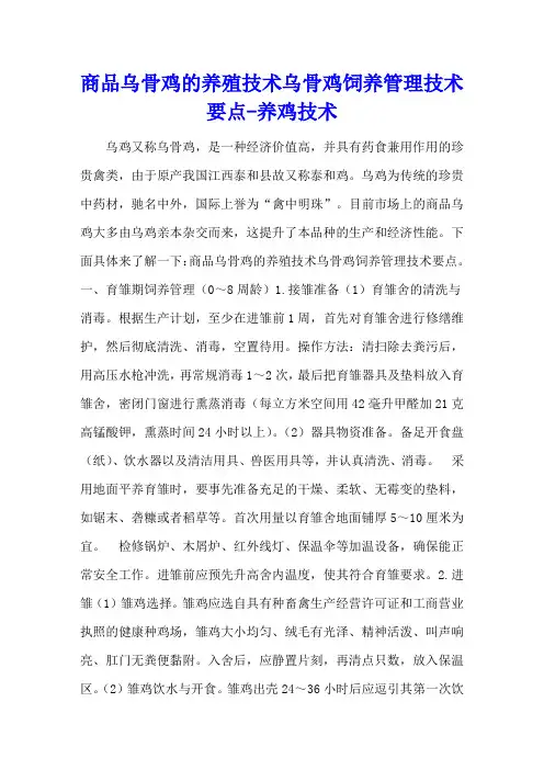 商品乌骨鸡的养殖技术 乌骨鸡饲养管理技术要点 - 养鸡技术