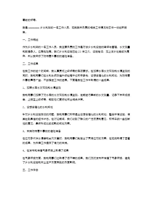 乡水利站述职报告