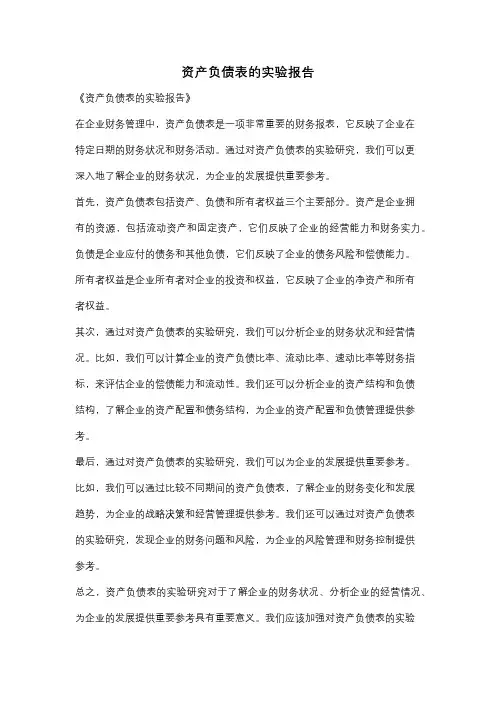 资产负债表的实验报告