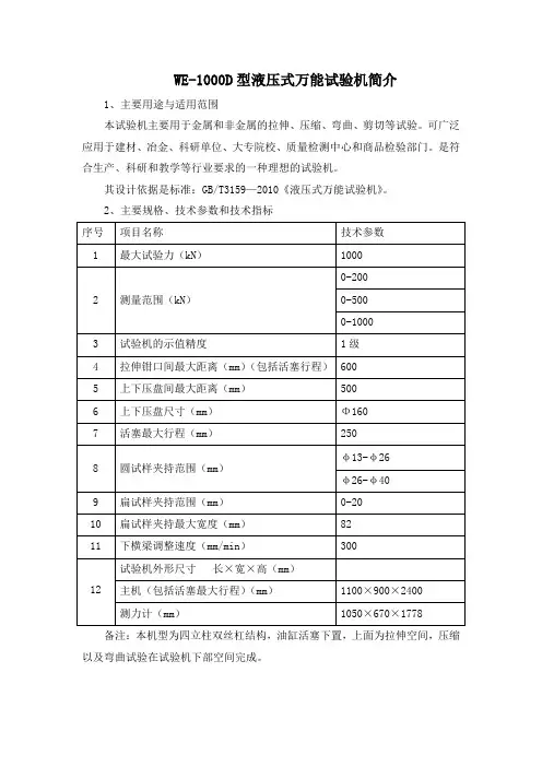WE-1000B型液压式万能试验机简介