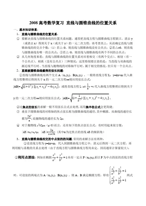 高考数学复习 直线与圆锥曲线的位置关系