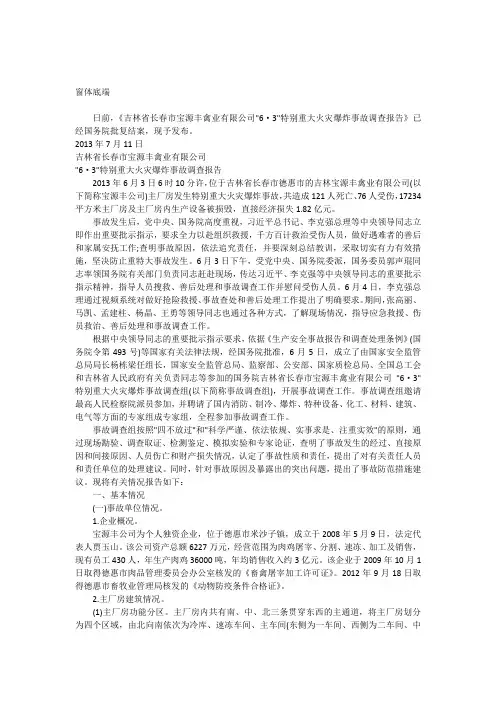 “6_3”特别重大火灾爆炸事故调查报告
