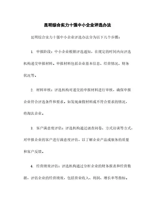 昆明综合实力十强中小企业评选办法