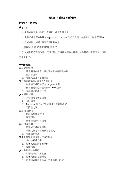 章节知识点概括—界面现象与胶体化学
