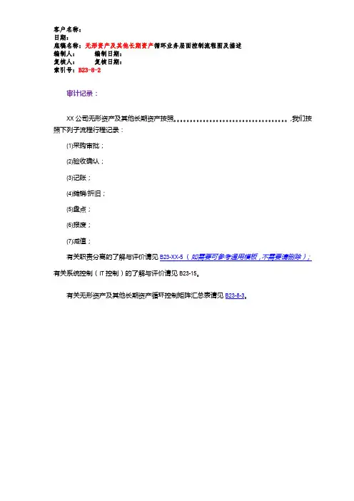 无形资产及其他长期资产循环业务层面控制 - 流程图及描述