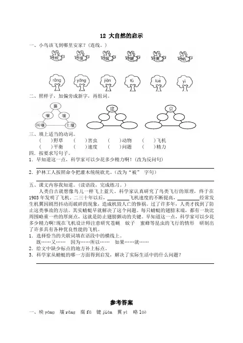 人教版小学语文4年级下册试题同步练习-12 大自然的启示 (3)