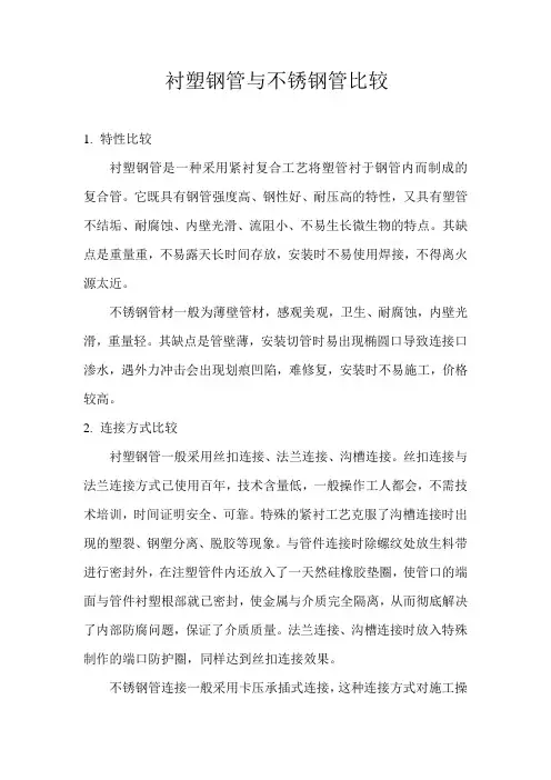 衬塑钢管与不锈钢管比较