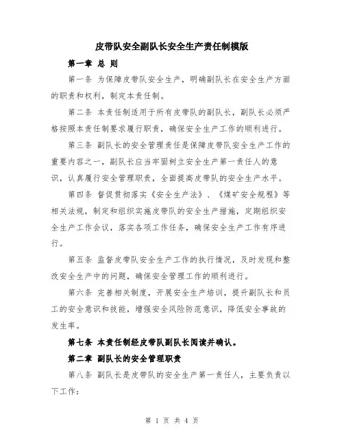 皮带队安全副队长安全生产责任制模版