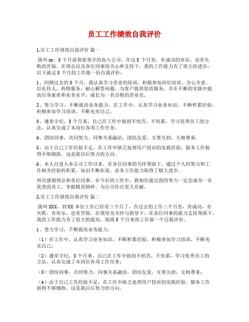 员工工作绩效自我评价
