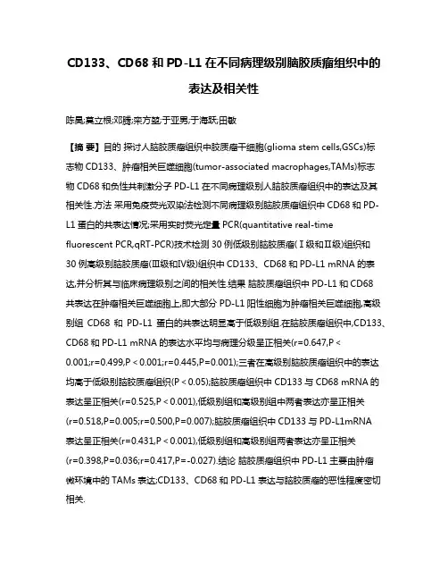 CD133、CD68和PD-L1在不同病理级别脑胶质瘤组织中的表达及相关性