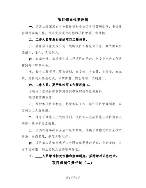 项目部岗位责任制(四篇)