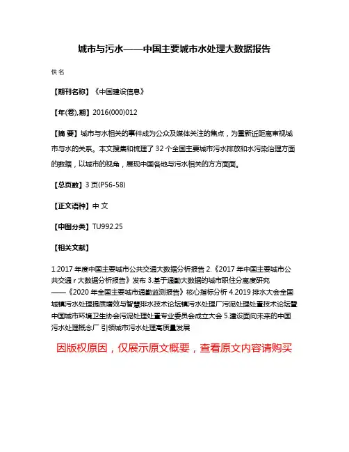 城市与污水——中国主要城市水处理大数据报告
