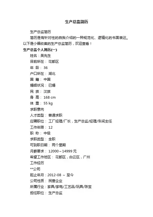 生产总监简历