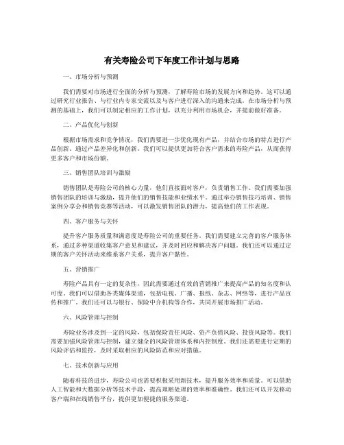 有关寿险公司下年度工作计划与思路