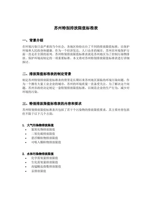 苏州特别排放限值标准表