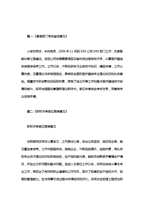 专业技术人员,基层考核意见