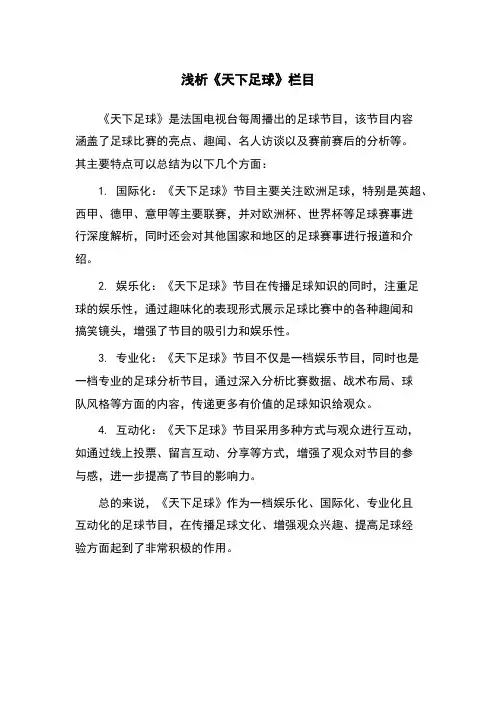 浅析《天下足球》栏目