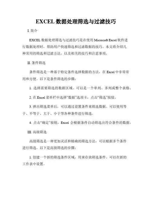 EXCEL数据处理筛选与过滤技巧