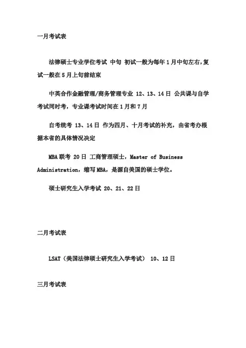 每年各种职称和证书考试的时间表~