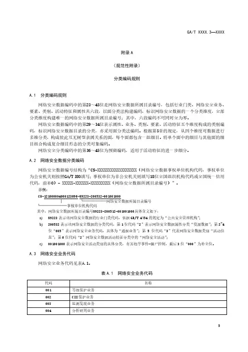 网络安全事件通报预警分类编码规则、网络安全数据目录编码样例、标记标签样例
