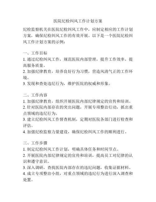 医院纪检纠风工作计划方案