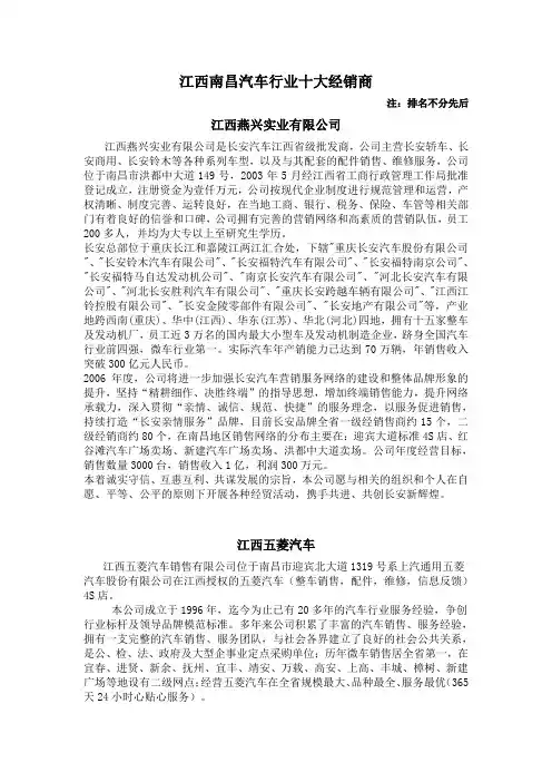 江西南昌汽车行业十大经销商