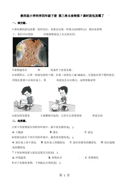 四年级下册科学一课一练第三单元食物第5课时面包发霉了∣教科版-最新教学文档