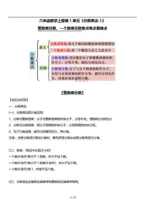 人教版数学六年级上册《分数乘法-1》重点难点易错点