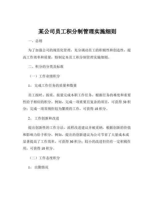 某公司员工积分制管理实施细则