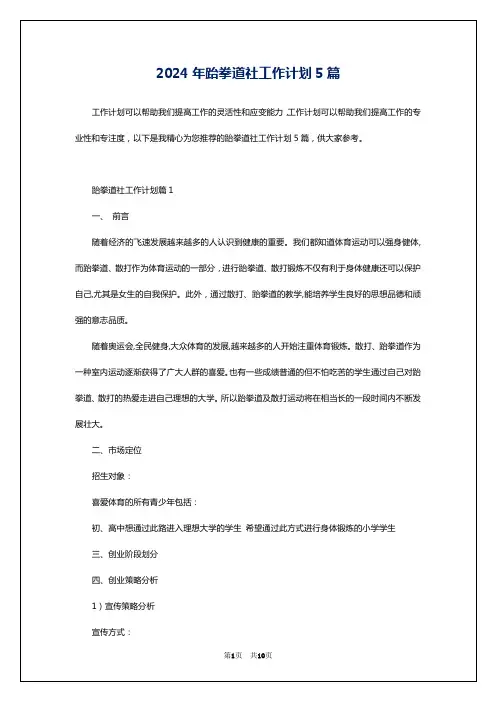 2024年跆拳道社工作计划5篇