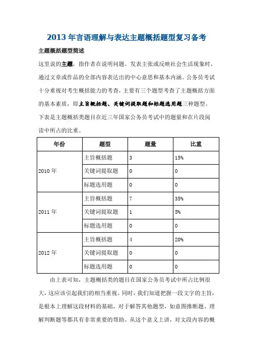 2013年言语理解与表达主题概括题型复习备考