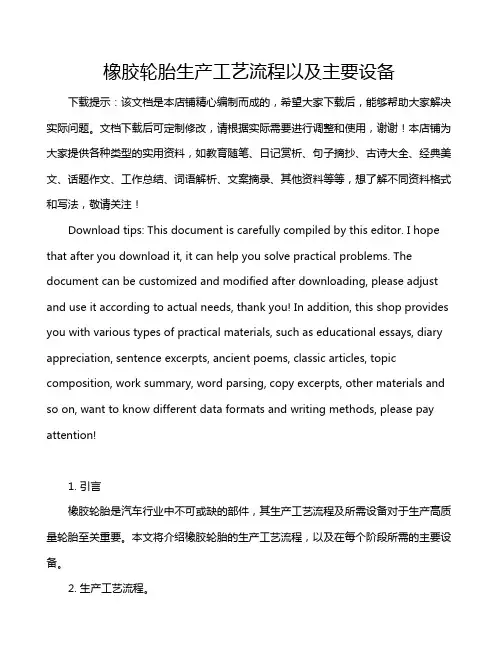 橡胶轮胎生产工艺流程以及主要设备