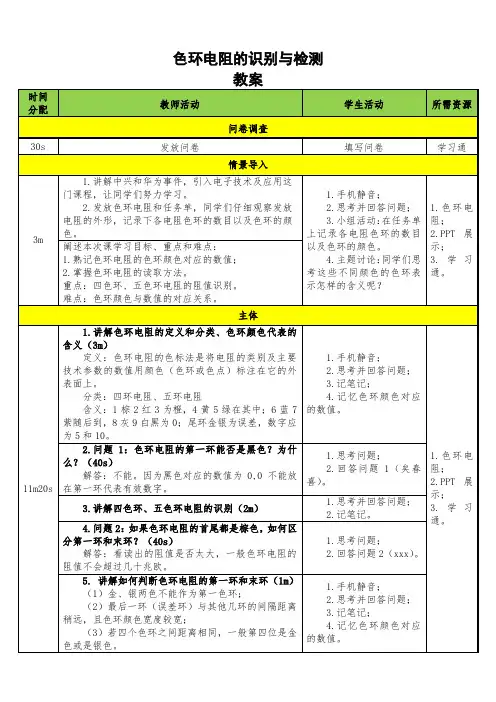 四栏教案标准——色环电阻的识别与读数