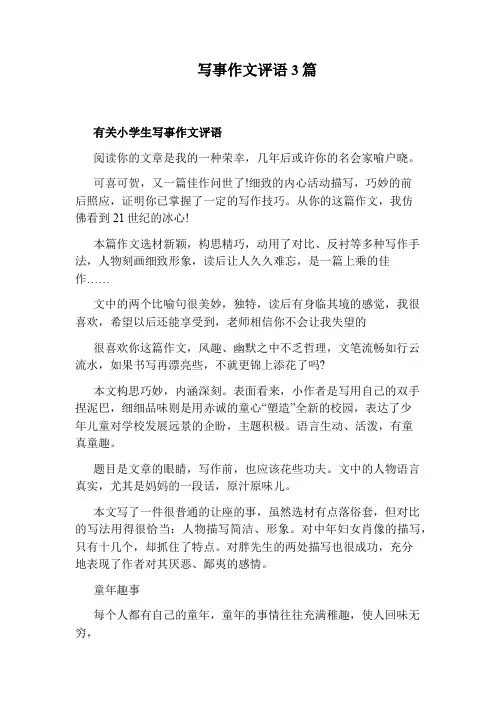 写事作文评语3篇