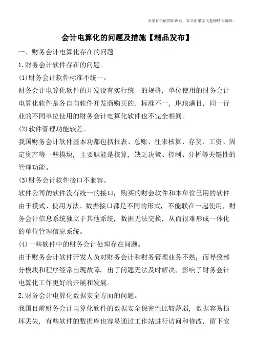 会计电算化的问题及措施【精品发布】