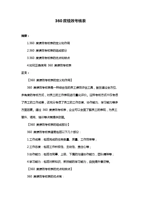 360度绩效考核表