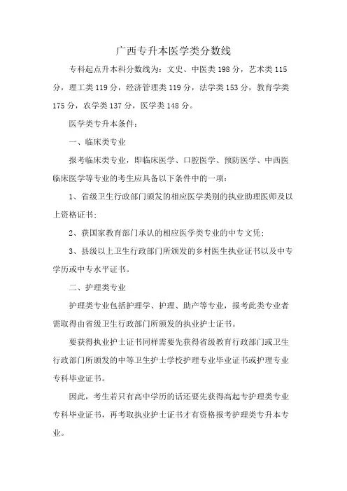 广西专升本医学类分数线