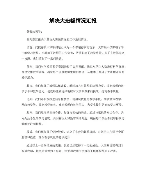 解决大班额情况汇报