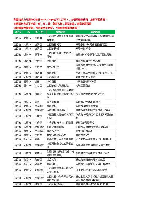 2020新版山西省出版工商企业公司商家名录名单黄页联系电话号码地址大全369家