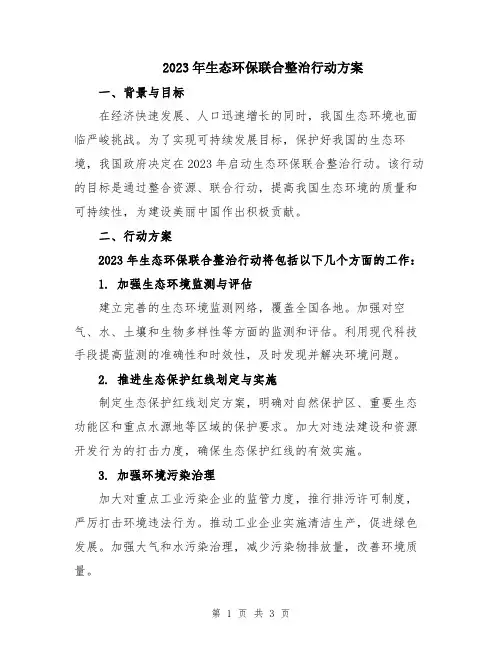 2023年生态环保联合整治行动方案