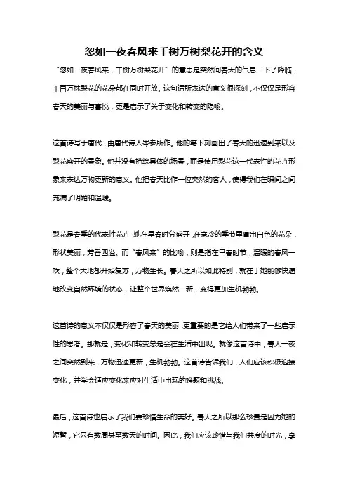 忽如一夜春风来千树万树梨花开的含义