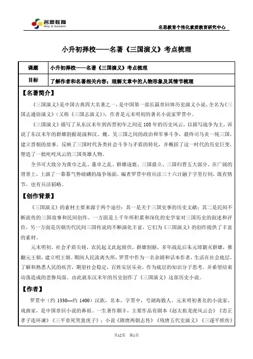 小升初择校——名著《三国演义》考点梳理
