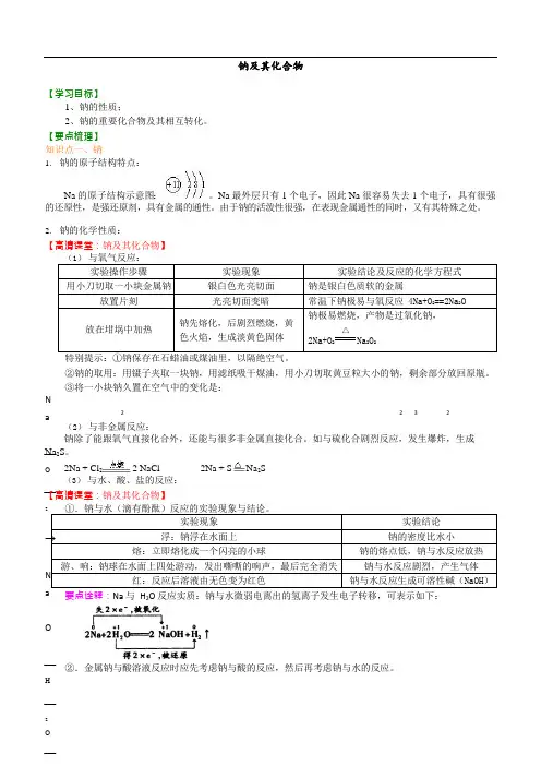 化学必修一 知识讲解_钠及其化合物_提高