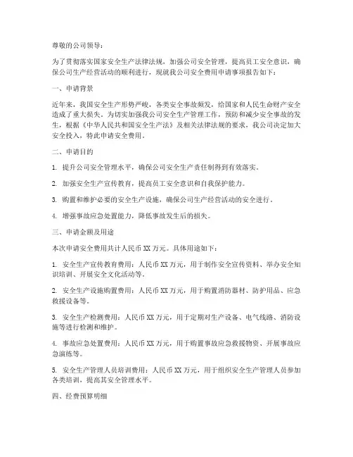 公司安全费用申请报告