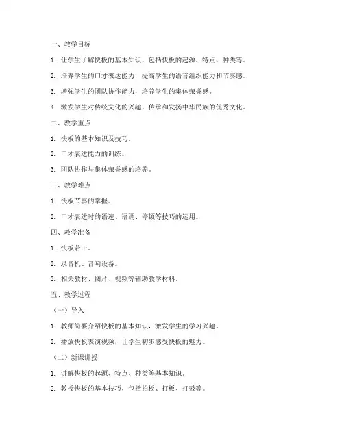 小学口才快板教案模板范文