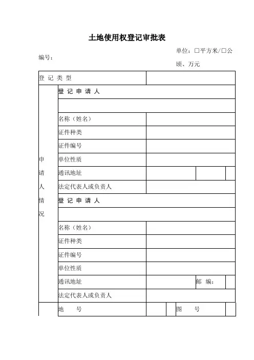 土地使用权登记审批表