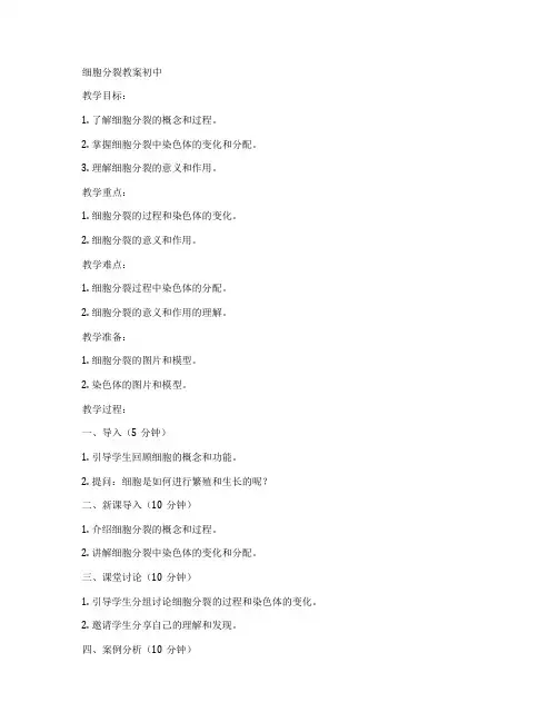 细胞分裂教案初中