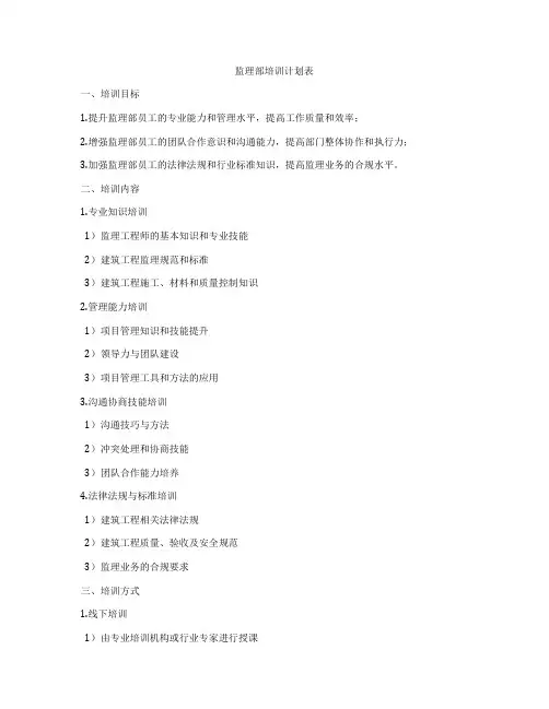 监理部培训计划表
