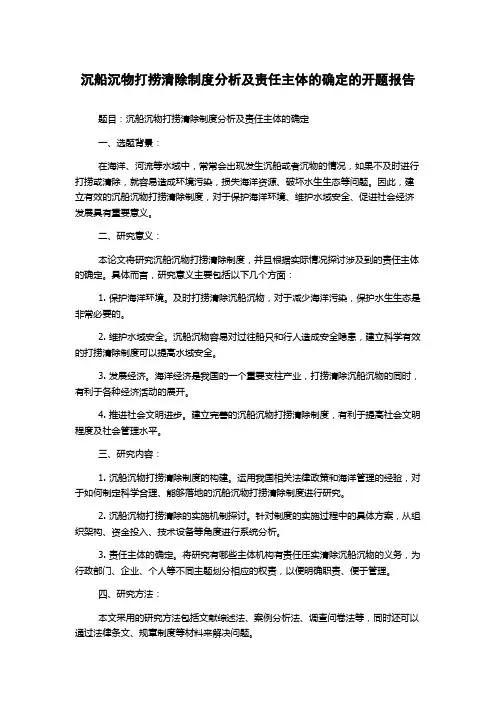 沉船沉物打捞清除制度分析及责任主体的确定的开题报告